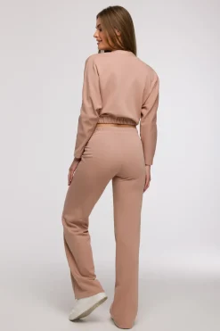 Spodnie dresowe z nogawkami typu wide leg - mocca