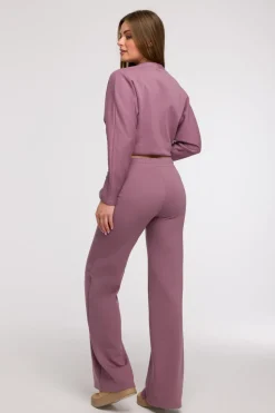 Spodnie dresowe z nogawkami typu wide leg - wrzosowe