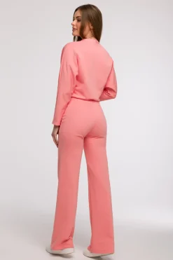 Spodnie dresowe z nogawkami typu wide leg - koralowe