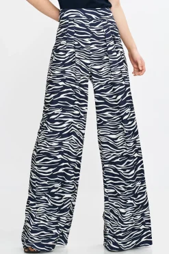Spodnie palazzo z wysokim stanem - wzór zebra-granat