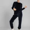 Spodnie typu jogger z weluru - granatowe