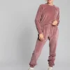 Spodnie typu jogger z weluru - brudny róż
