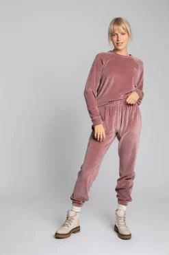 Spodnie typu jogger z weluru - brudny róż