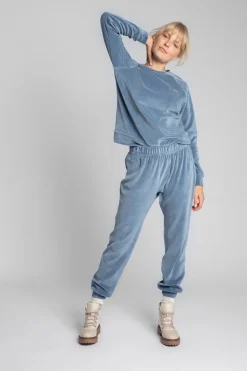 Spodnie typu jogger z weluru - niebieskie