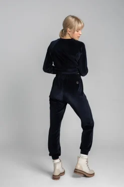 Spodnie typu jogger z weluru - granatowe