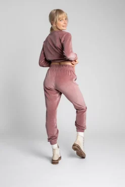 Spodnie typu jogger z weluru - brudny róż