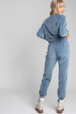 Spodnie typu jogger z weluru - niebieskie