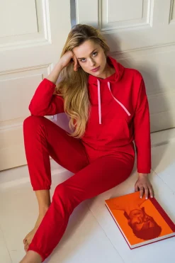 Spodnie typu joggers z logowaną gumą - czerwone