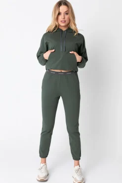 Spodnie typu joggers z logowaną gumą - oliwkowe