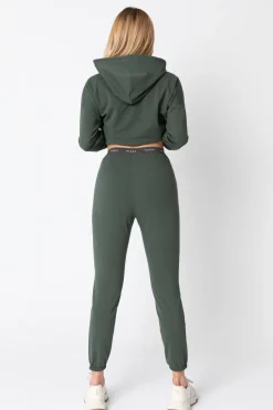 Spodnie typu joggers z logowaną gumą - oliwkowe