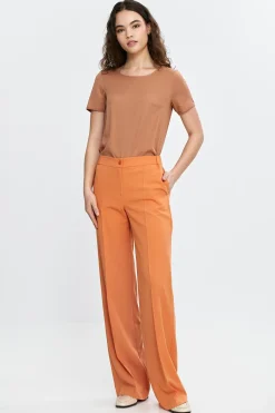 Spodnie wide leg z gumą w pasie - pomarańczowe