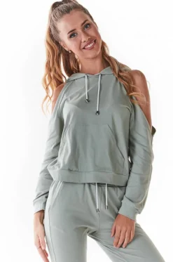Stylowa bluza z wycięciami na ramionach - miętowa
