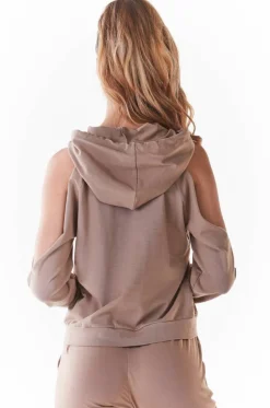 Stylowa bluza z wycięciami na ramionach - beżowa