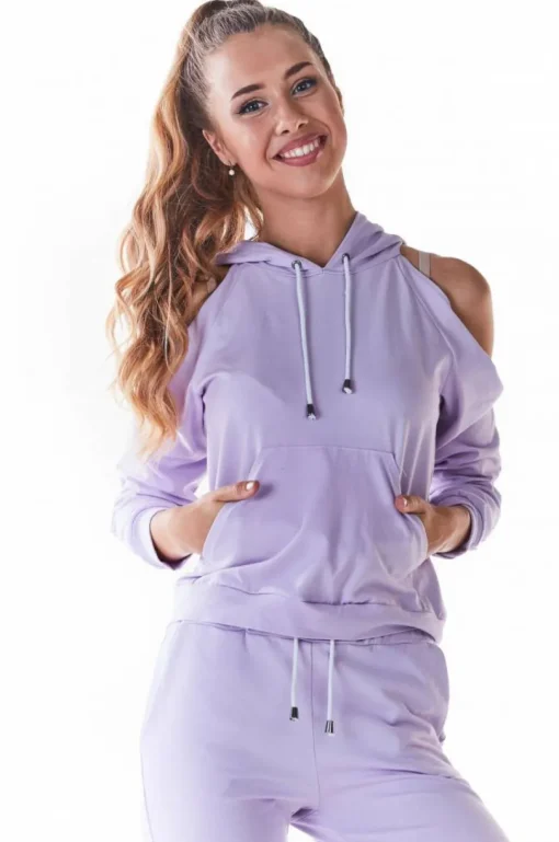 Stylowa bluza z wycięciami na ramionach - fioletowa