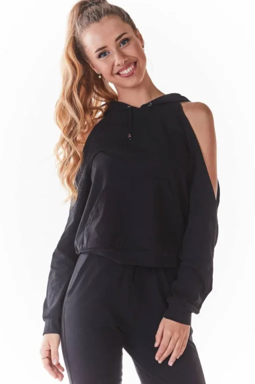 Stylowa bluza z wycięciami na ramionach - czarna