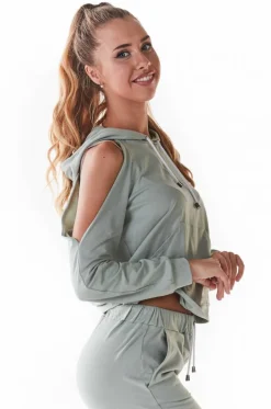 Stylowa bluza z wycięciami na ramionach - miętowa