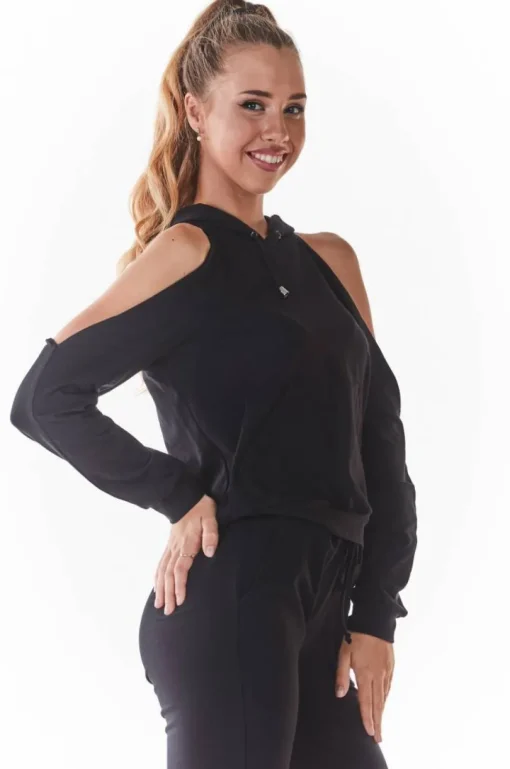 Stylowa bluza z wycięciami na ramionach - czarna