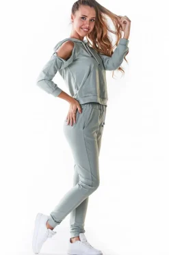 Stylowa bluza z wycięciami na ramionach - miętowa