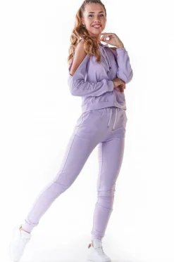 Stylowa bluza z wycięciami na ramionach - fioletowa