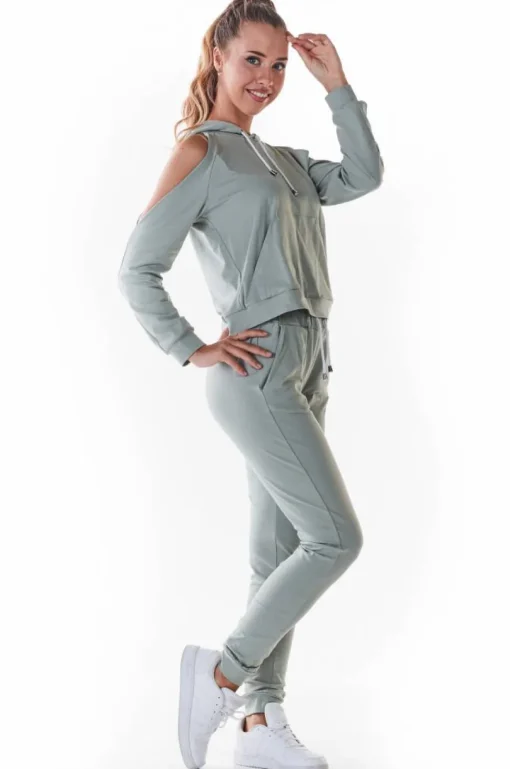 Stylowa bluza z wycięciami na ramionach - miętowa