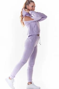Stylowa bluza z wycięciami na ramionach - fioletowa
