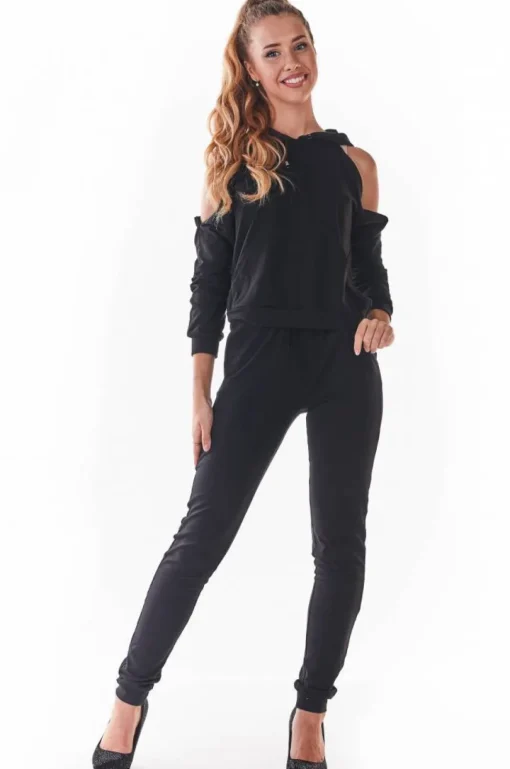Stylowa bluza z wycięciami na ramionach - czarna