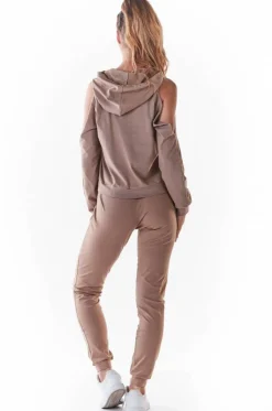 Stylowa bluza z wycięciami na ramionach - beżowa