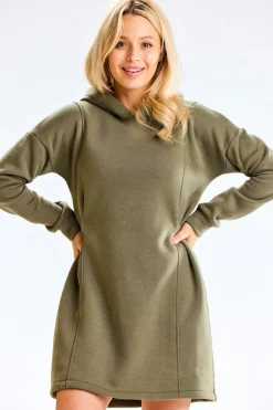 Sukienka dresowa z kapturem - khaki
