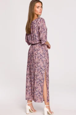Sukienka maxi typu hiszpanka z nadrukiem - model 2