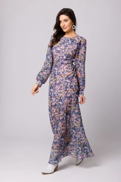 Sukienka maxi w kwiaty z odkrytymi plecami - model 2