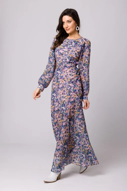 Sukienka maxi w kwiaty z odkrytymi plecami - model 2