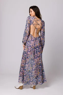Sukienka maxi w kwiaty z odkrytymi plecami - model 2
