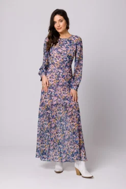 Sukienka maxi w kwiaty z odkrytymi plecami - model 2