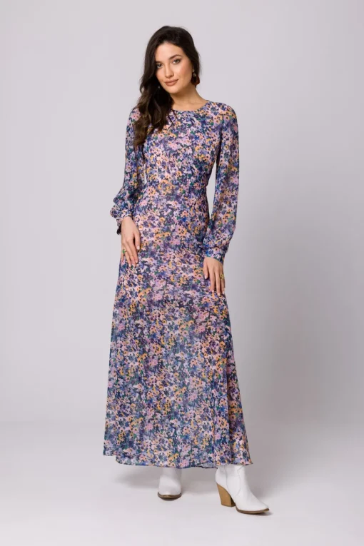 Sukienka maxi w kwiaty z odkrytymi plecami - model 2