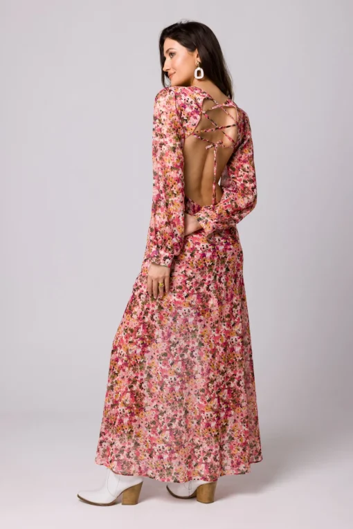 Sukienka maxi w kwiaty z odkrytymi plecami - model 1