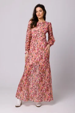 Sukienka maxi w kwiaty z odkrytymi plecami - model 1