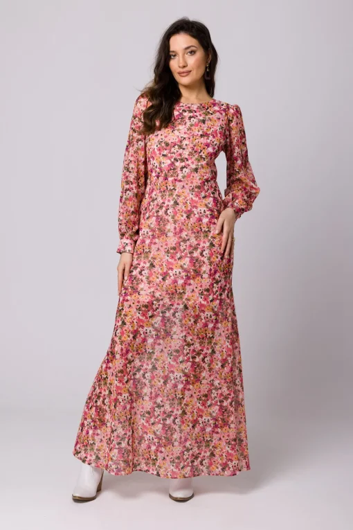Sukienka maxi w kwiaty z odkrytymi plecami - model 1