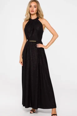 Sukienka maxi z dekoltem typu halter - czarna
