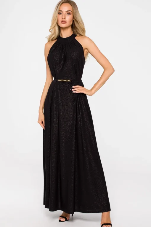 Sukienka maxi z dekoltem typu halter - czarna