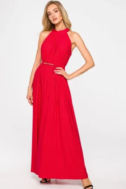 Sukienka maxi z dekoltem typu halter - czerwona