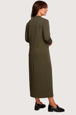 Sukienka maxi z dekoltem V i kieszeniami - oliwkowa
