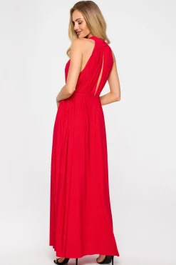 Sukienka maxi z dekoltem typu halter - czerwona