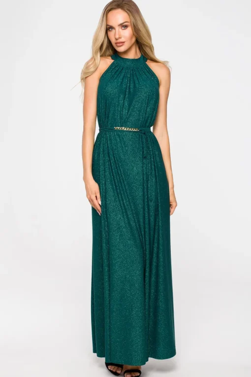 Sukienka maxi z dekoltem typu halter - szmaragdowa