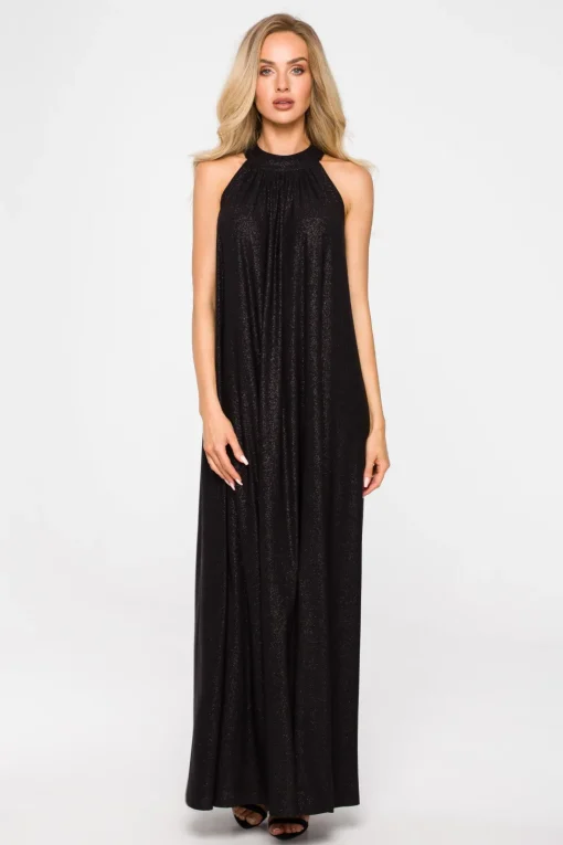 Sukienka maxi z dekoltem typu halter - czarna