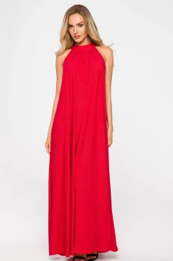 Sukienka maxi z dekoltem typu halter - czerwona