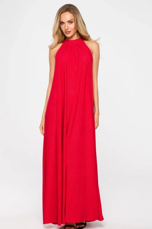 Sukienka maxi z dekoltem typu halter - czerwona