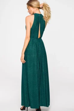 Sukienka maxi z dekoltem typu halter - szmaragdowa