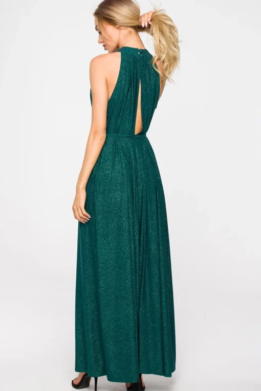 Sukienka maxi z dekoltem typu halter - szmaragdowa