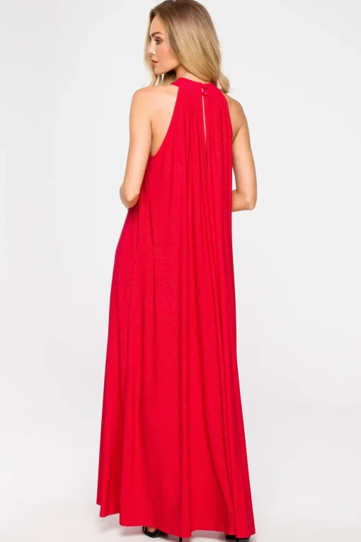 Sukienka maxi z dekoltem typu halter - czerwona