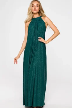 Sukienka maxi z dekoltem typu halter - szmaragdowa